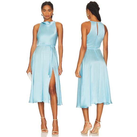 Amanda Uprichard Elondra Draped Neck Fit & Flare Midi Dress Pacific Women's XS - Picture 1 of 5